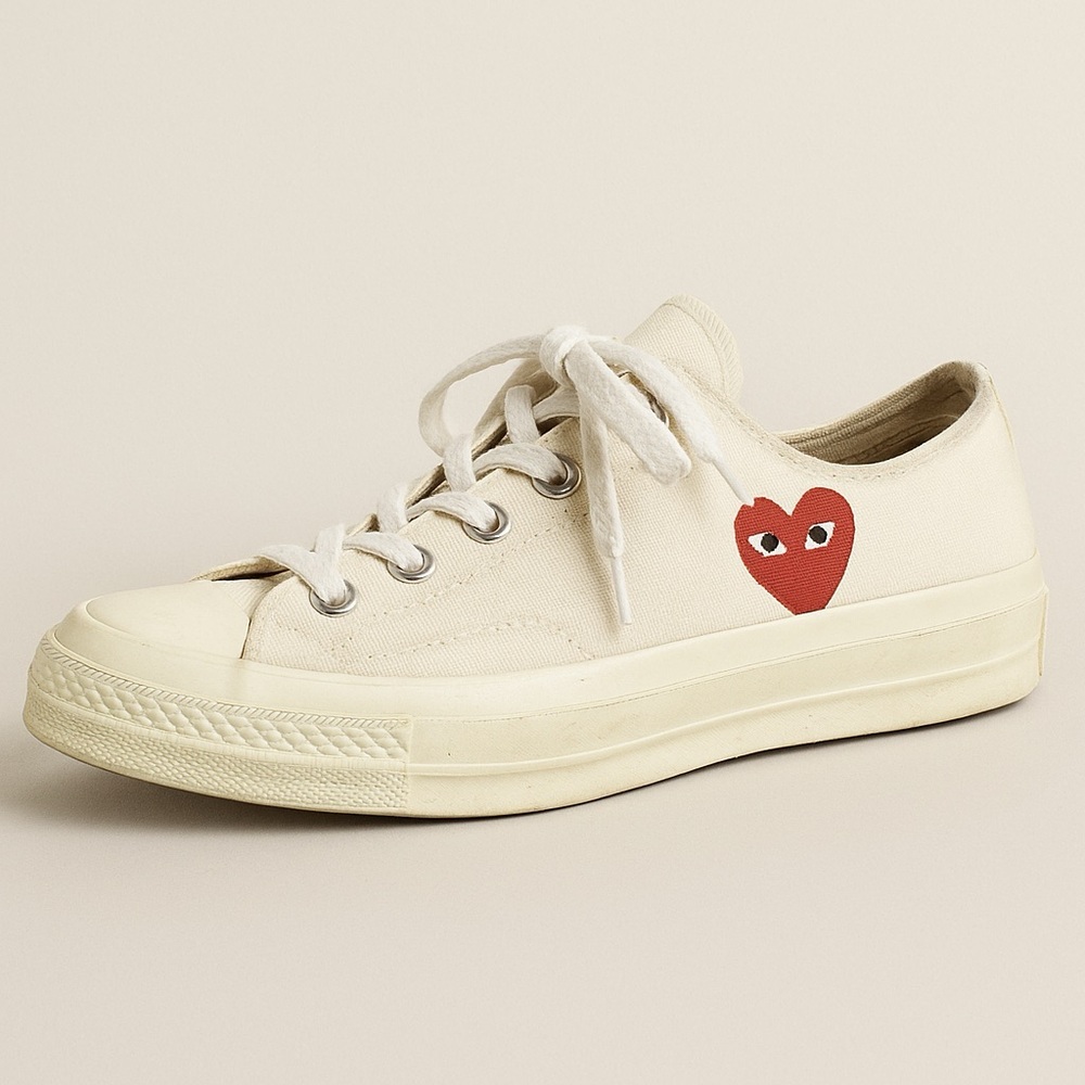 Comme des Garcons PLAY Cream Sneakers with Red Heart